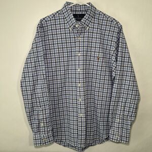 Ralph Lauren Slim Fit Stretch Oxford Button Down Shirt Men Size Large Blue Plaid